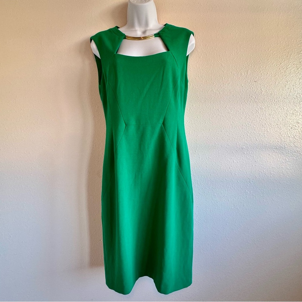 BCBGMaxAzria Clara Sheath Dress Square Neck Mini Sz8 Avocado Green Cocktail